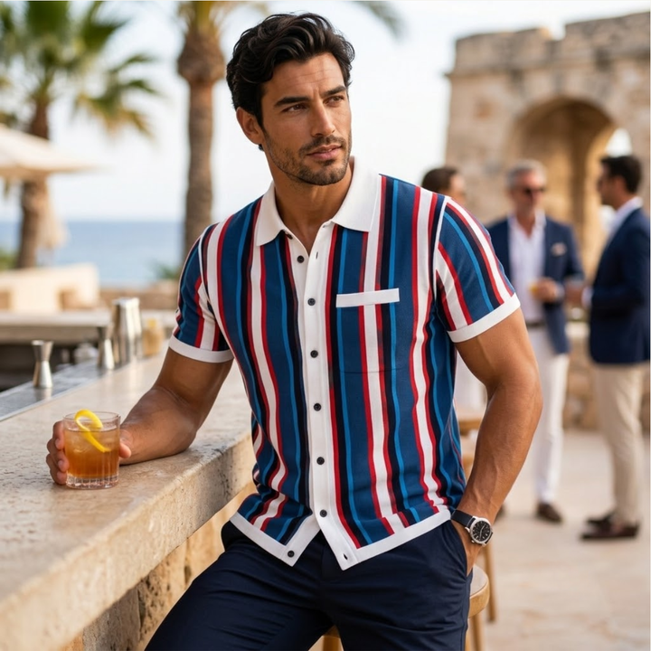 The San Gimignano Men’s Retro Striped Knit Trendy Polo Shirt