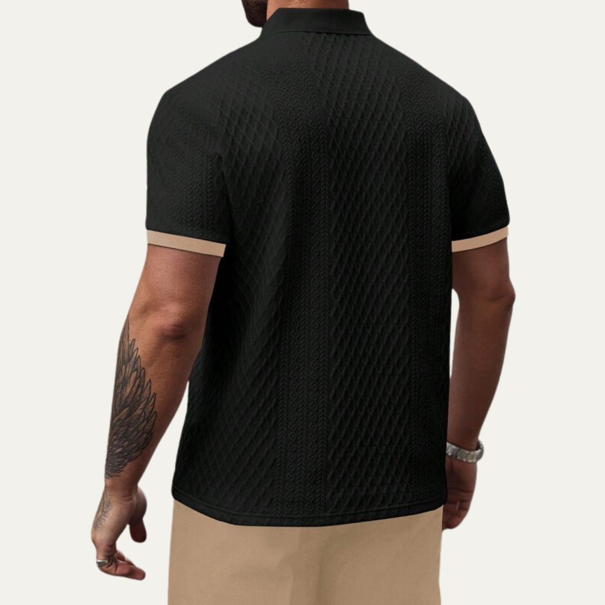 The Cedarcrest Park Men’s Elegant Textured Polo Shirt with Contrast Collar