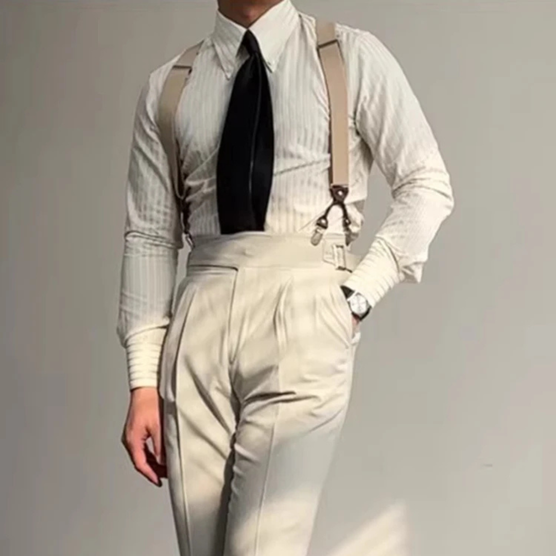 The Macerata Men’s Textured Pleated Formal Button Up Dress Shirt – Apricot