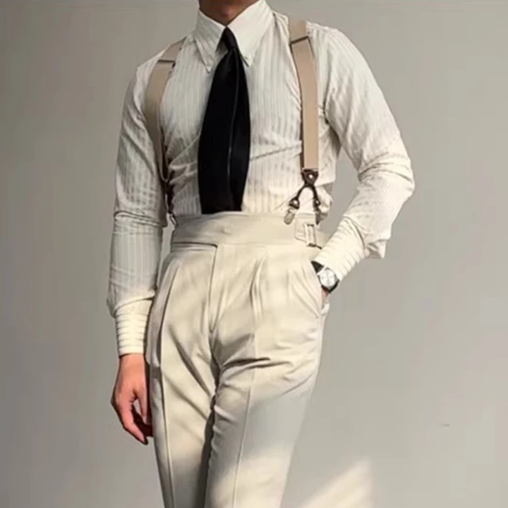 The Macerata Men’s Textured Pleated Formal Button Up Dress Shirt – Apricot