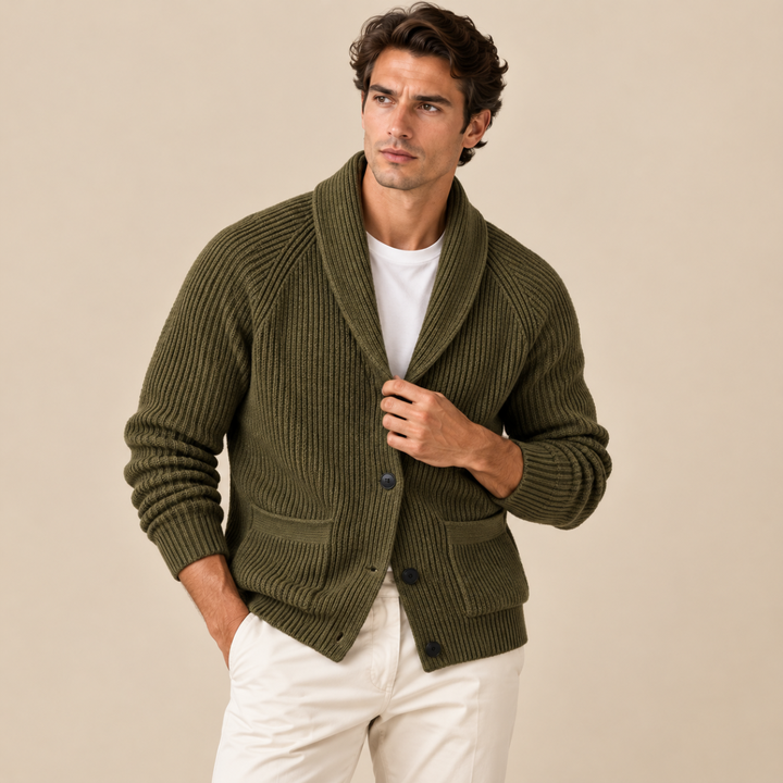 The Rome Men’s Casual Button Up Cable Knit Shawl Collar Cardigan