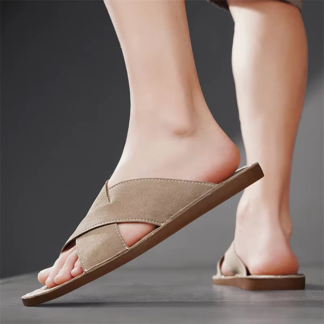 The Hudson Men’s Cross Strap Slide Sandals