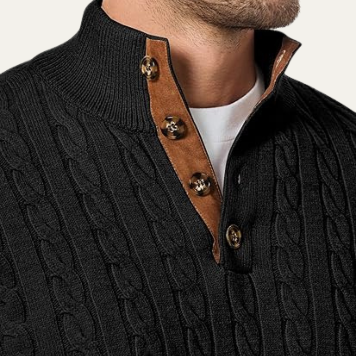 The Stamford Men's Cable Knit Collar Stand Sweater