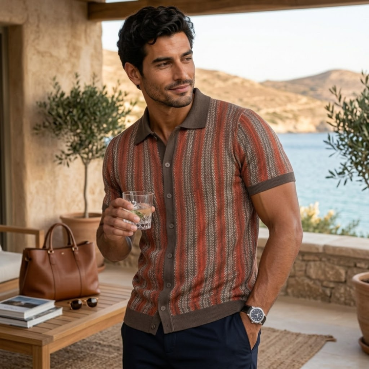 The Montalcino Men’s Retro Striped Knit Lightweight Polo Shirt