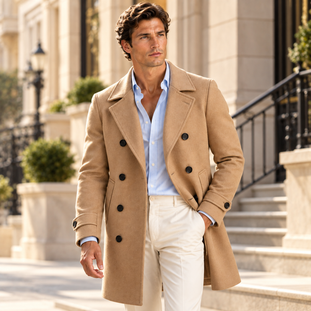 The Otranto Men’s Double Breasted Long Wool Trench Coat