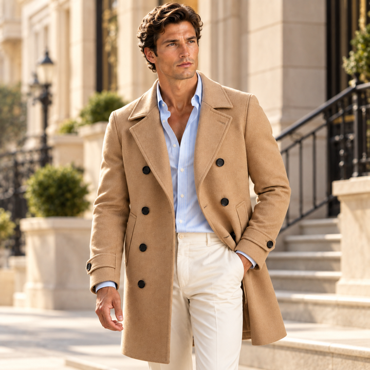 The Otranto Men’s Double Breasted Long Wool Trench Coat