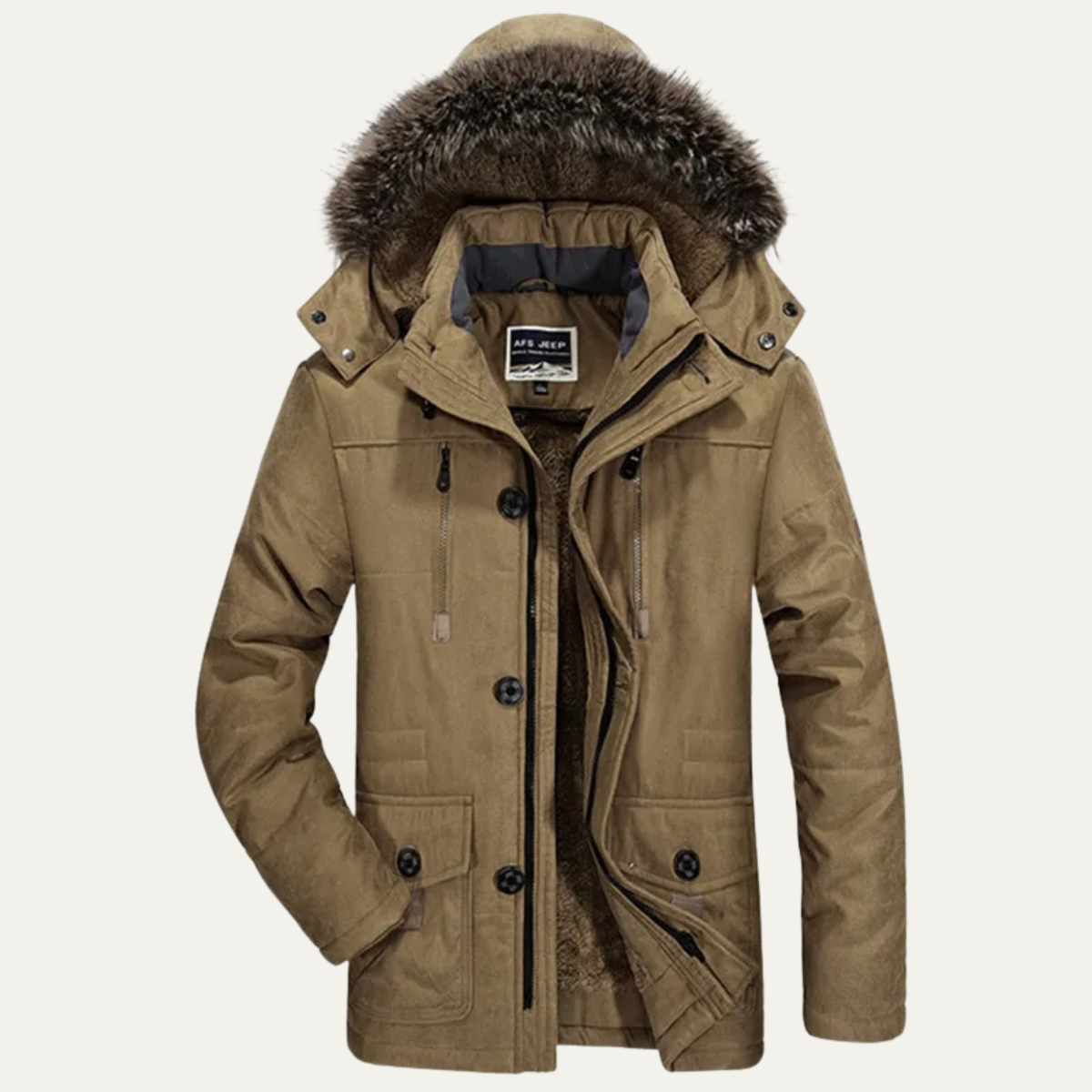 The Olbia Men's Warm Hooded Fur Jacket with Multti Pockets