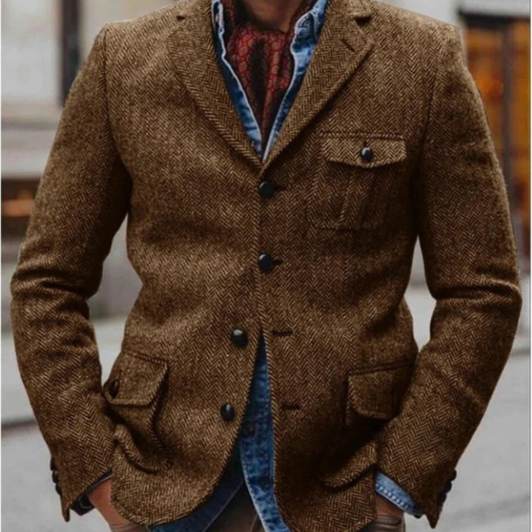 The Essen Men’s Herringbone Single Breasted Tweed Blazer