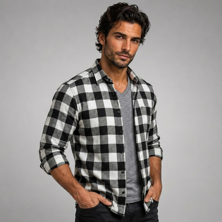 The Como Lago Men’s Casual Plaid Button-Up Shirt