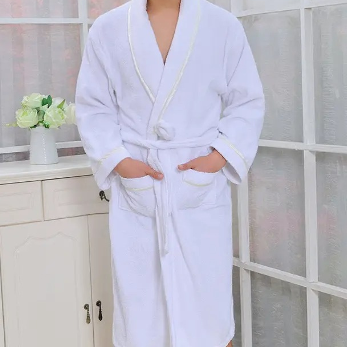 The Eastbourne Men's Cotton Waffle Lightweight Spa Bathrobe with Belt