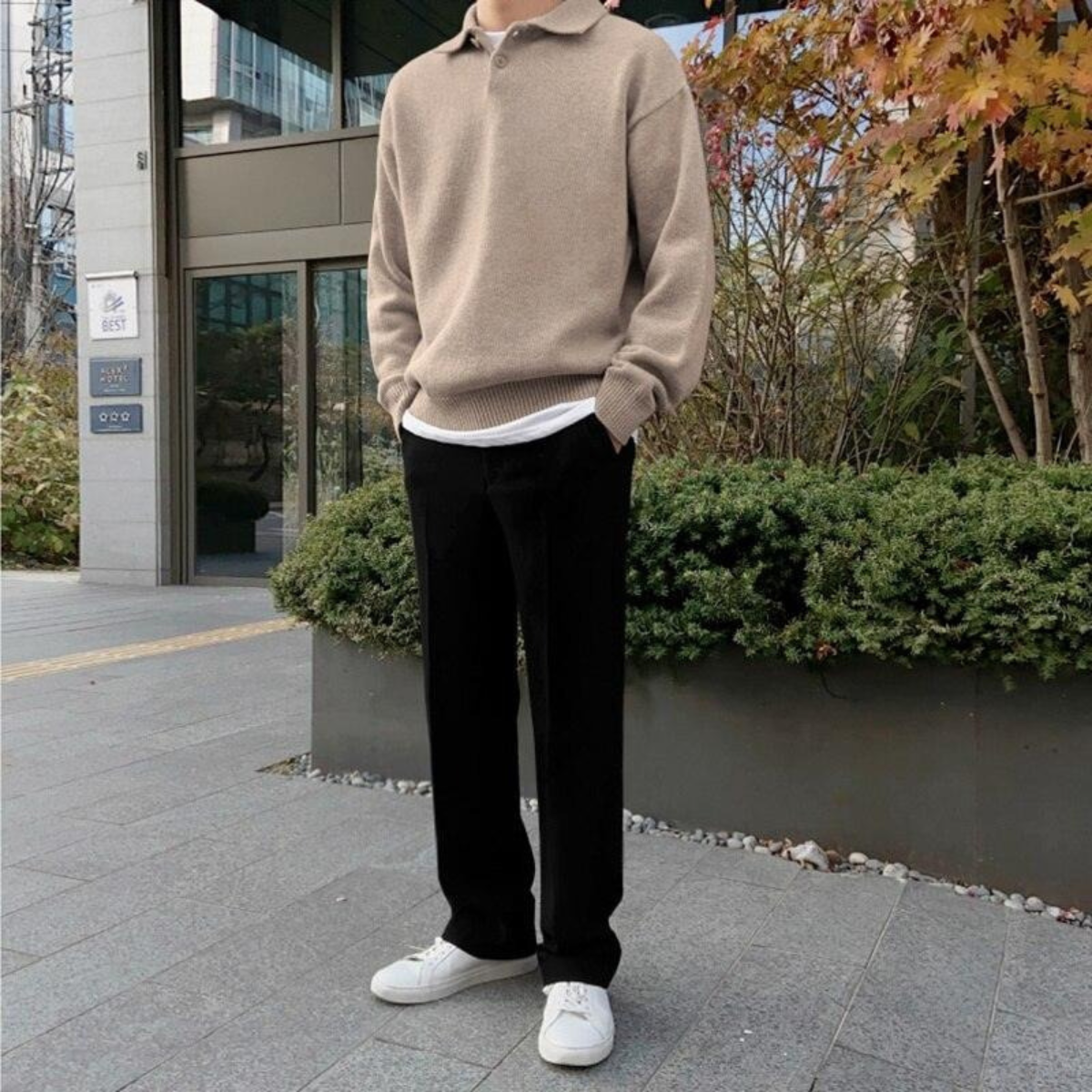 The Four Seasons Elegant Men’s Wool Buttoned Polo Knit Sweater