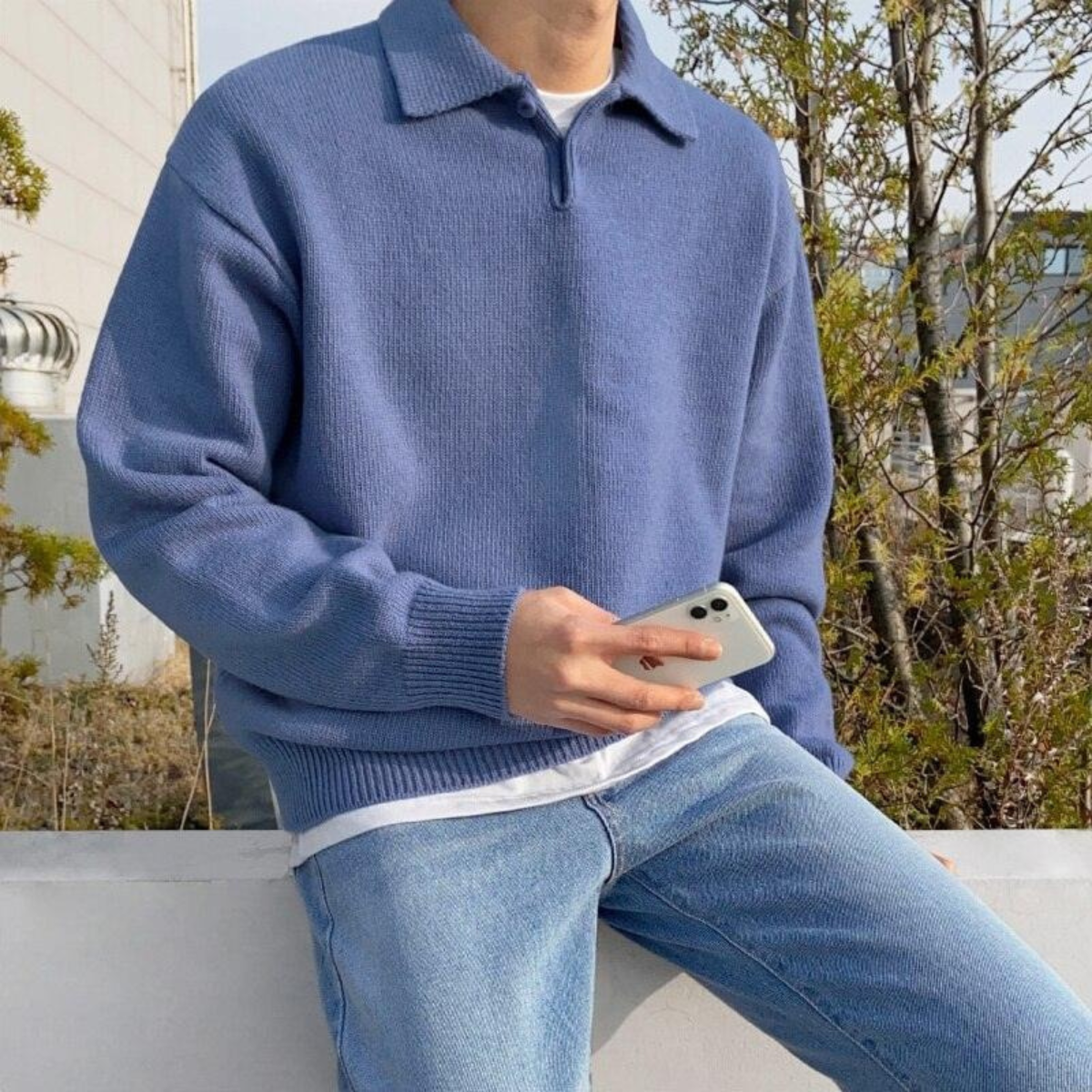 The Four Seasons Elegant Men’s Wool Buttoned Polo Knit Sweater