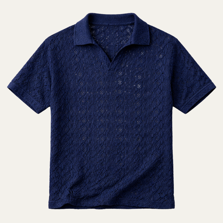 The Glenridge Hill Men’s Bohemian Crochet Mesh Linen Shirt – Navy Blue