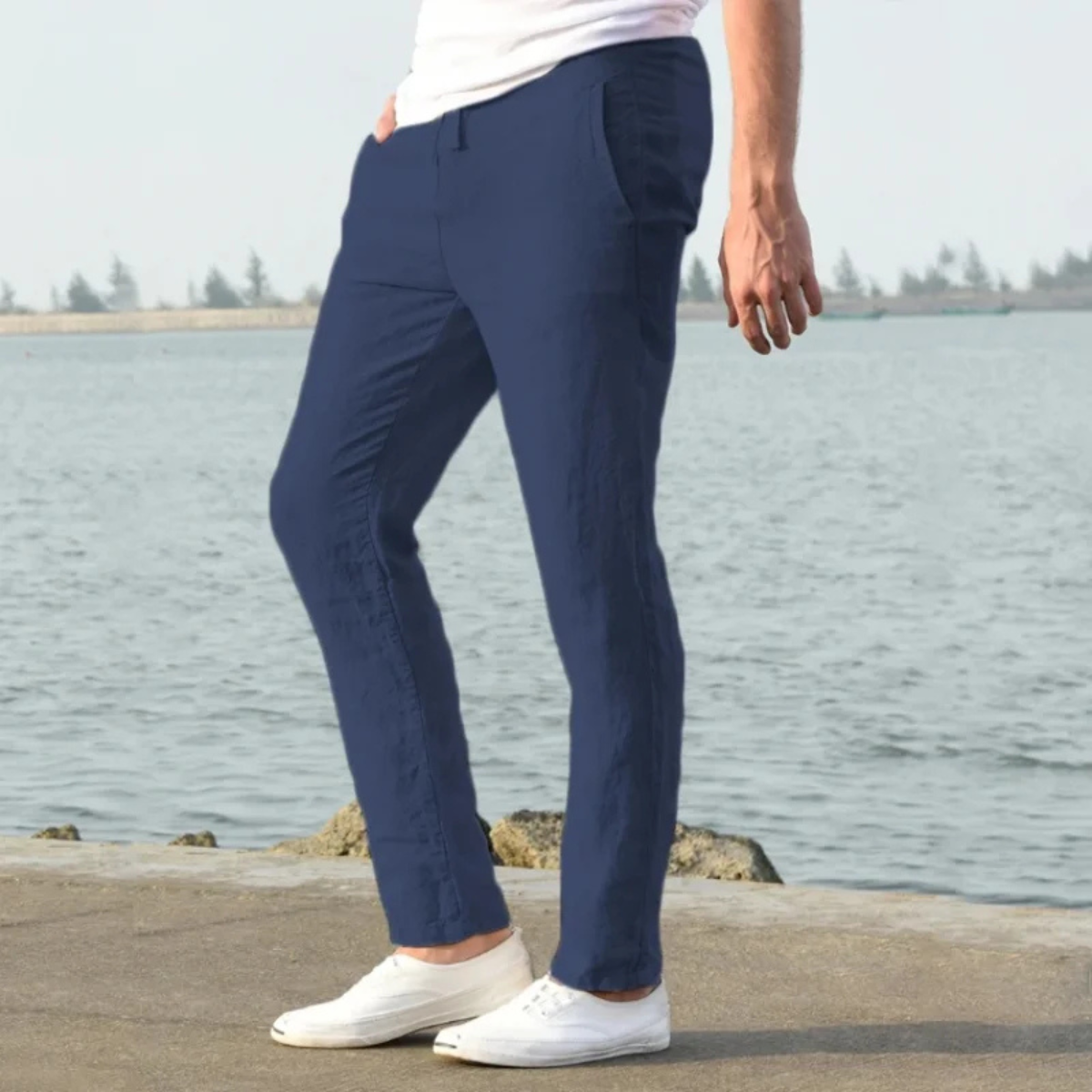 The McLean Men’s Casual Lightweight Linen Pants – Navy Blue
