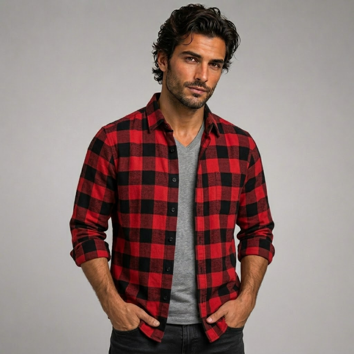 The Como Lago Men’s Casual Plaid Button-Up Shirt