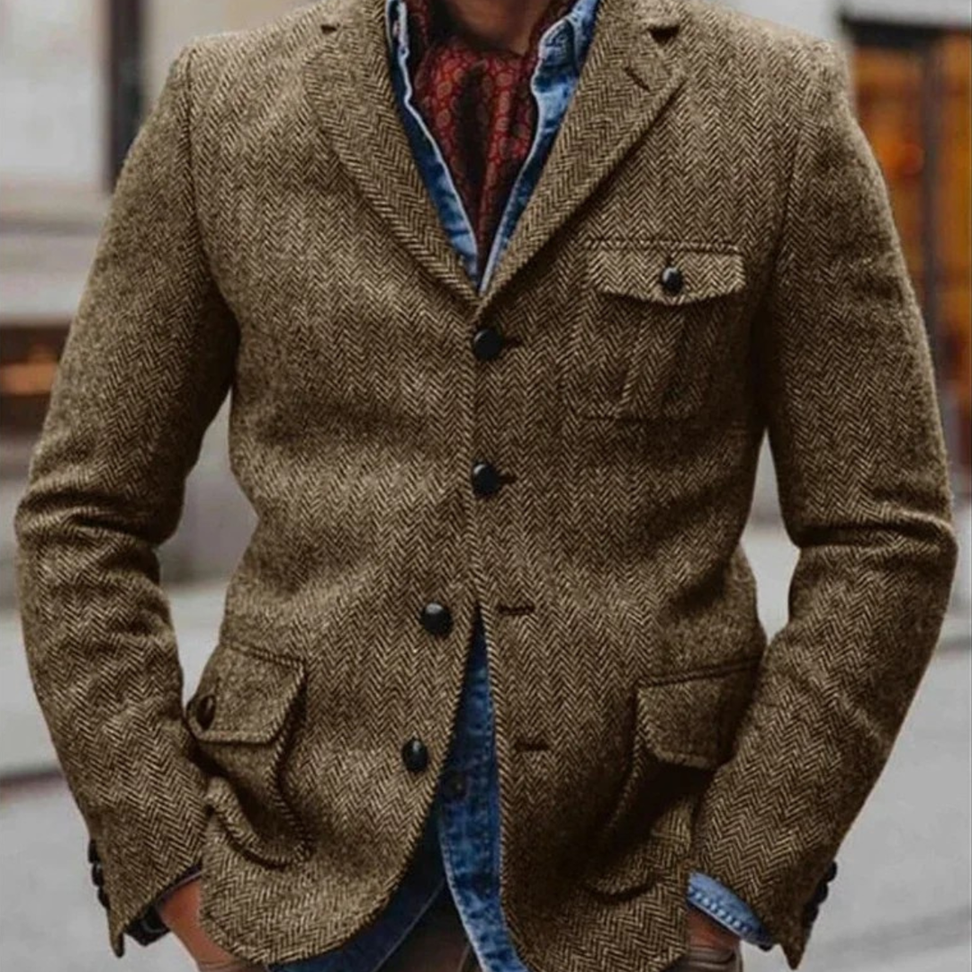 The Essen Men’s Herringbone Single Breasted Tweed Blazer