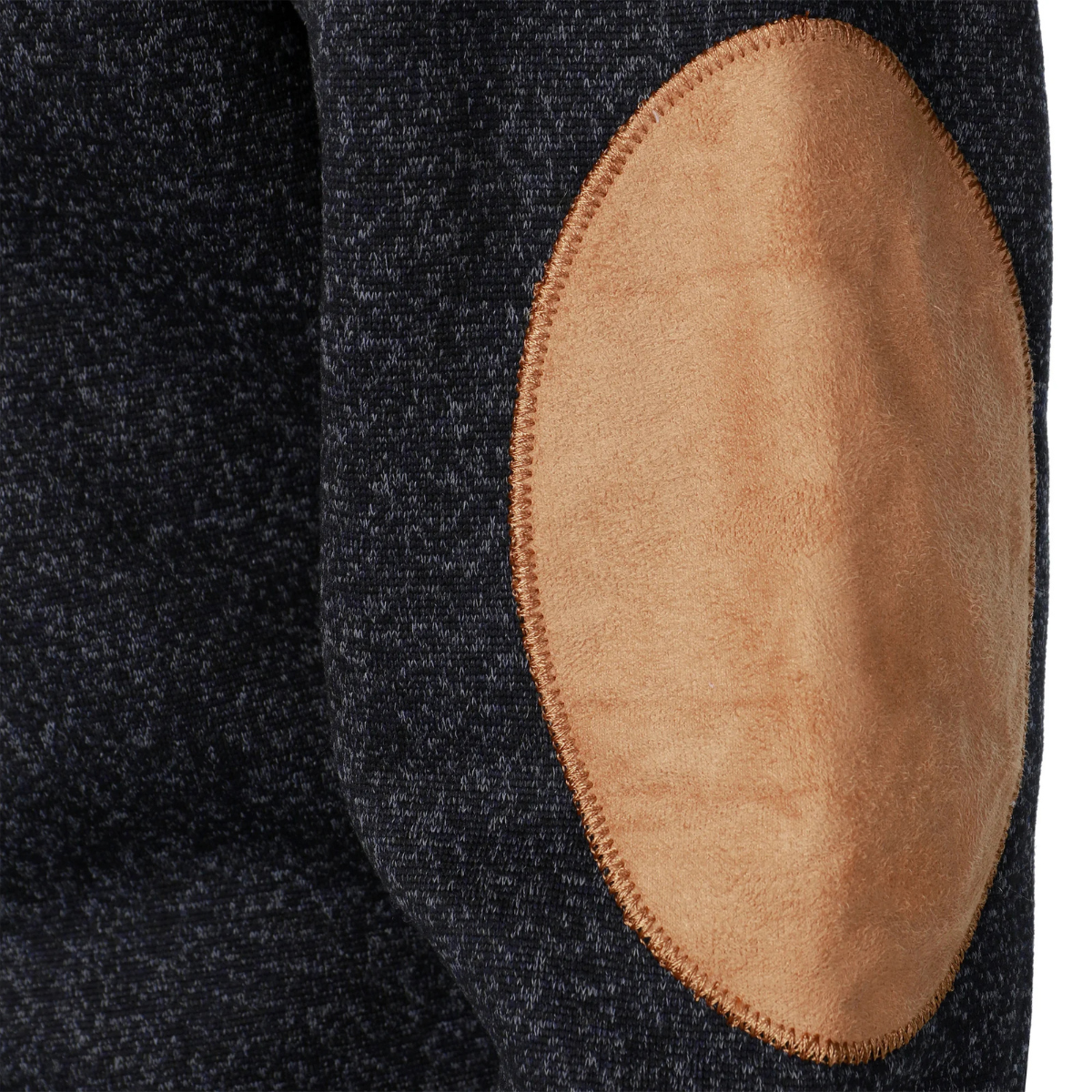 The Oakcrest Men's Stand Collar Fleece Sweater with Suede Elbow Patches