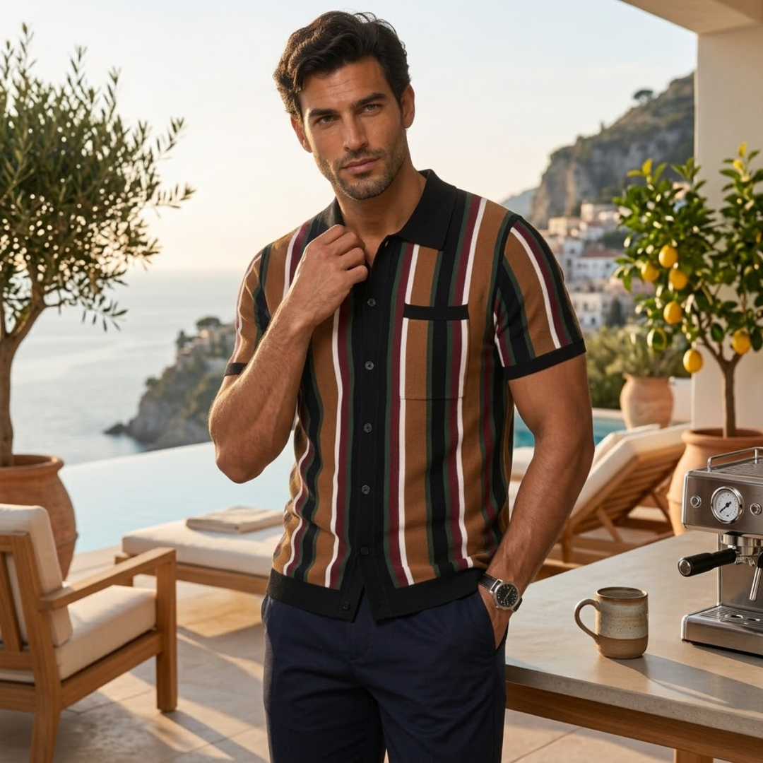 The San Gimignano Men’s Retro Striped Knit Trendy Polo Shirt