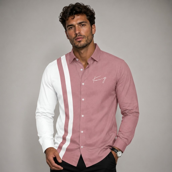 The Manarola Men’s Casual Color Block Striped Dress Shirt