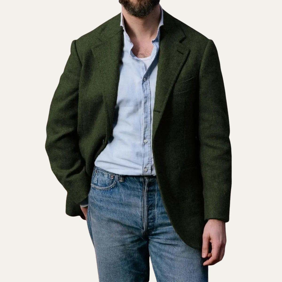 The Crotone Men’s Single Breasted Wool Tweed  Herringbone Blazer
