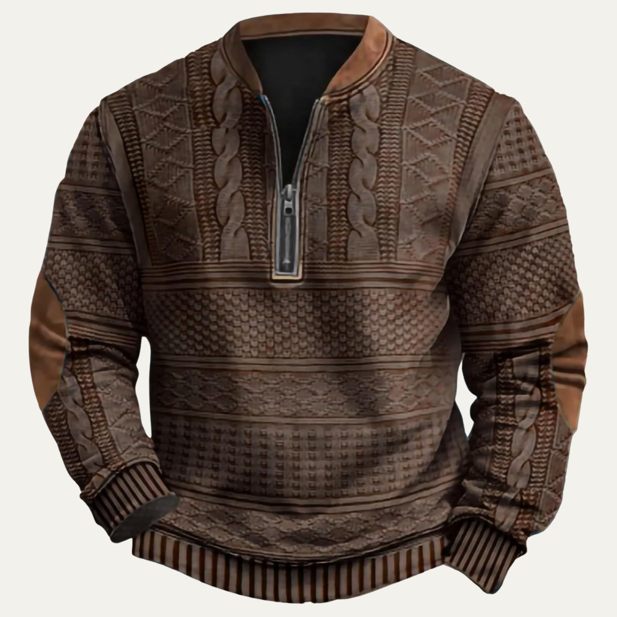 The Siena Men’s Casual Patterned Half Zip Sweater with Elbow Patches