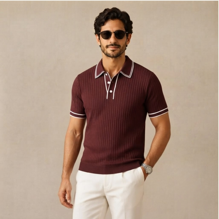 The Moscova Men’s Ribbed Knit Business Polo Shirt