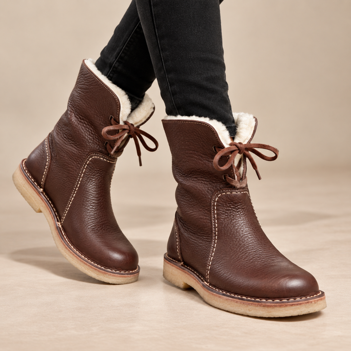Women's Black Leather Waterproof Winter Boots