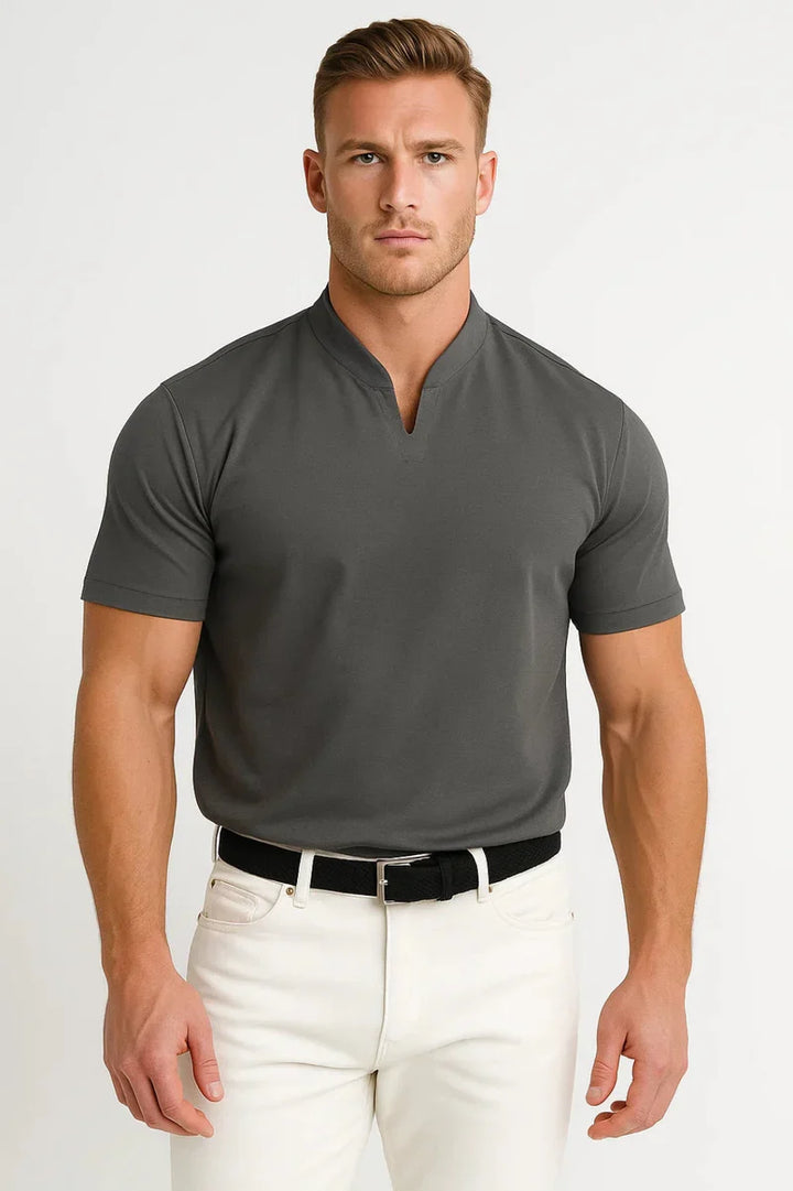 The Canberra Men's CasualSplit Collar Cotton T Shirt