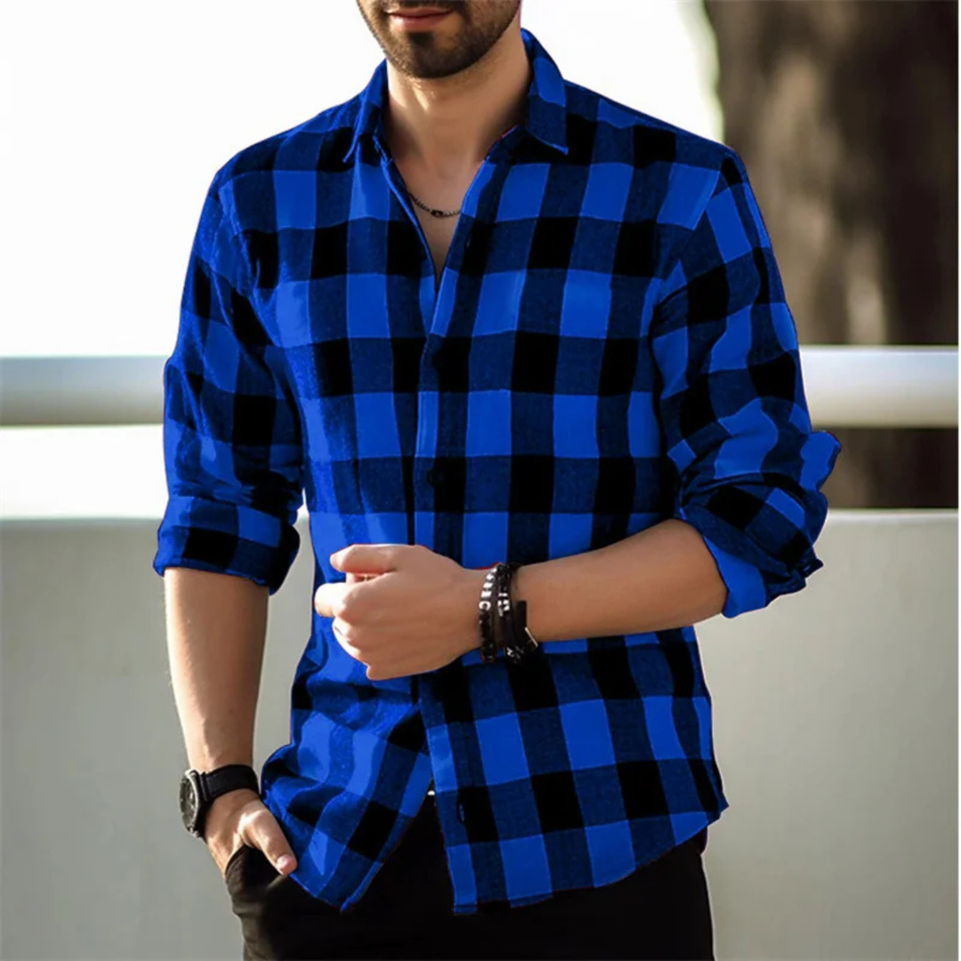 The Como Lago Men’s Casual Plaid Button-Up Shirt