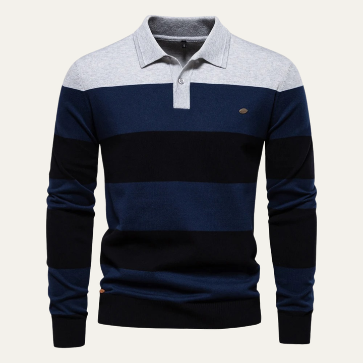 The Latina Men’s Cotton Button Up Striped Knit Polo Sweater