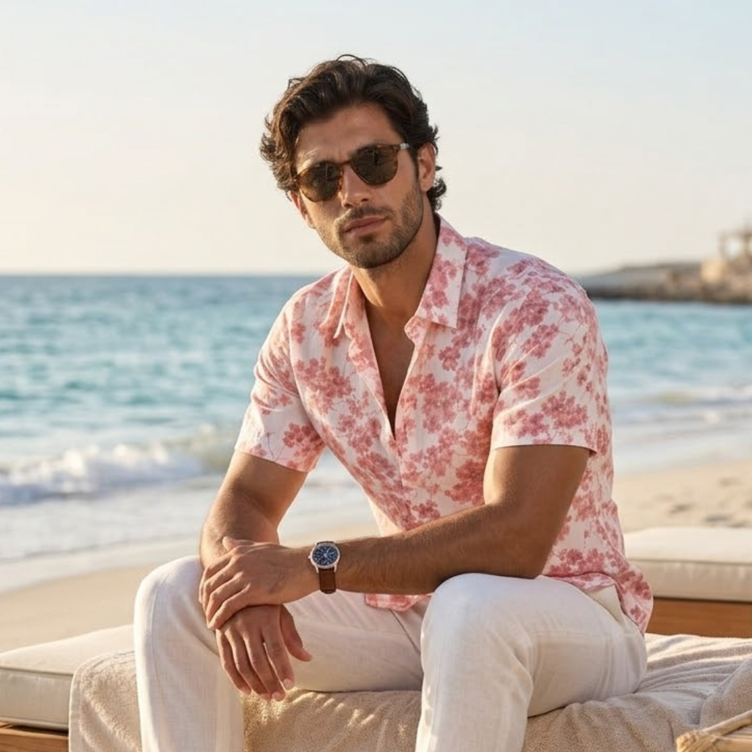 The Pinebrook Hill Men’s Tropical Coconut Print Hawaiian Beach Shirt