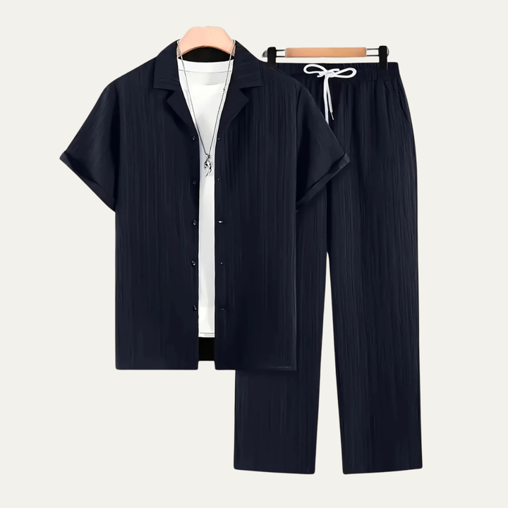 The Dervio Men’s Two Piece Set – Lightweight Button-Up Shirt & Relaxed Pants