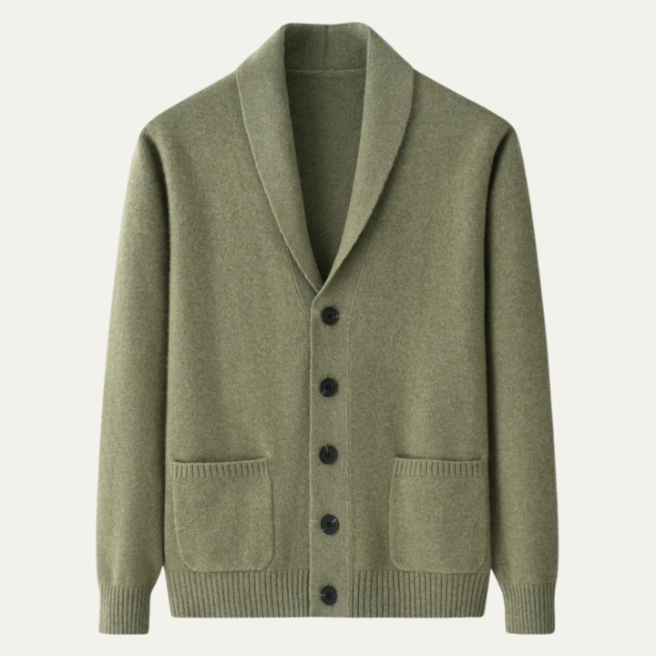 The Serravalle Men’s Button Up Knit Cashmere Shawl Collar Cardigan
