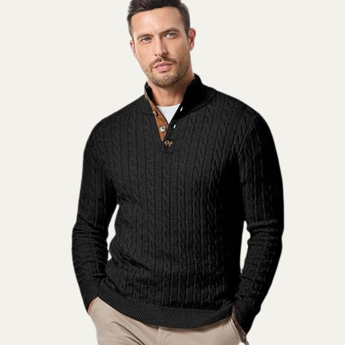 The Stamford Men's Cable Knit Collar Stand Sweater