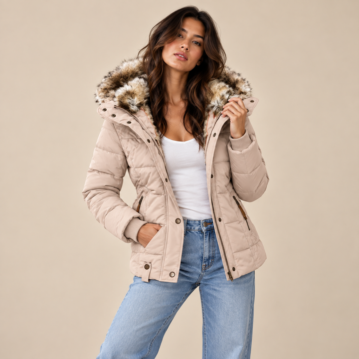 Women's Faux Fur Hooded Winter Jacket – Warm Quilted Puffer Coat
