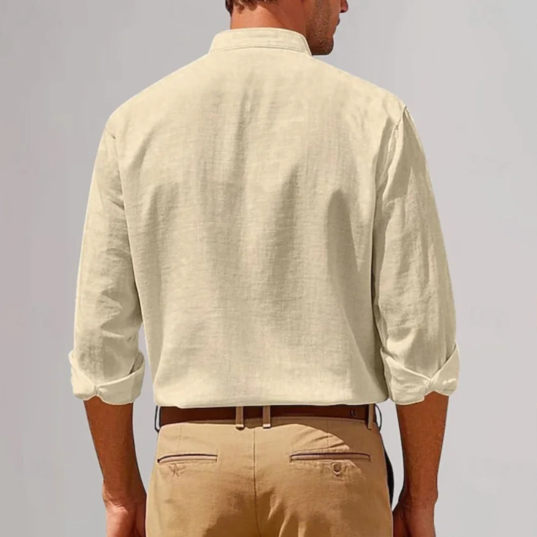 The Manly Men’s Casual Button Up Linen Long Sleeve Shirt with Pocket