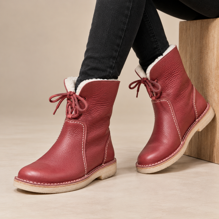 Women's Black Leather Waterproof Winter Boots
