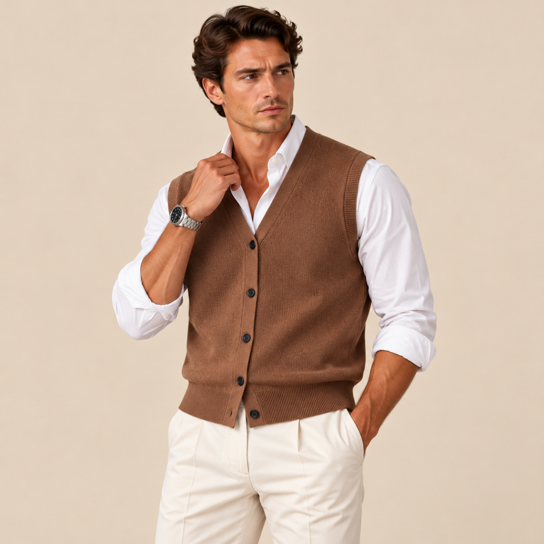 Men's Sweater Vest Blue Button Up V Neck