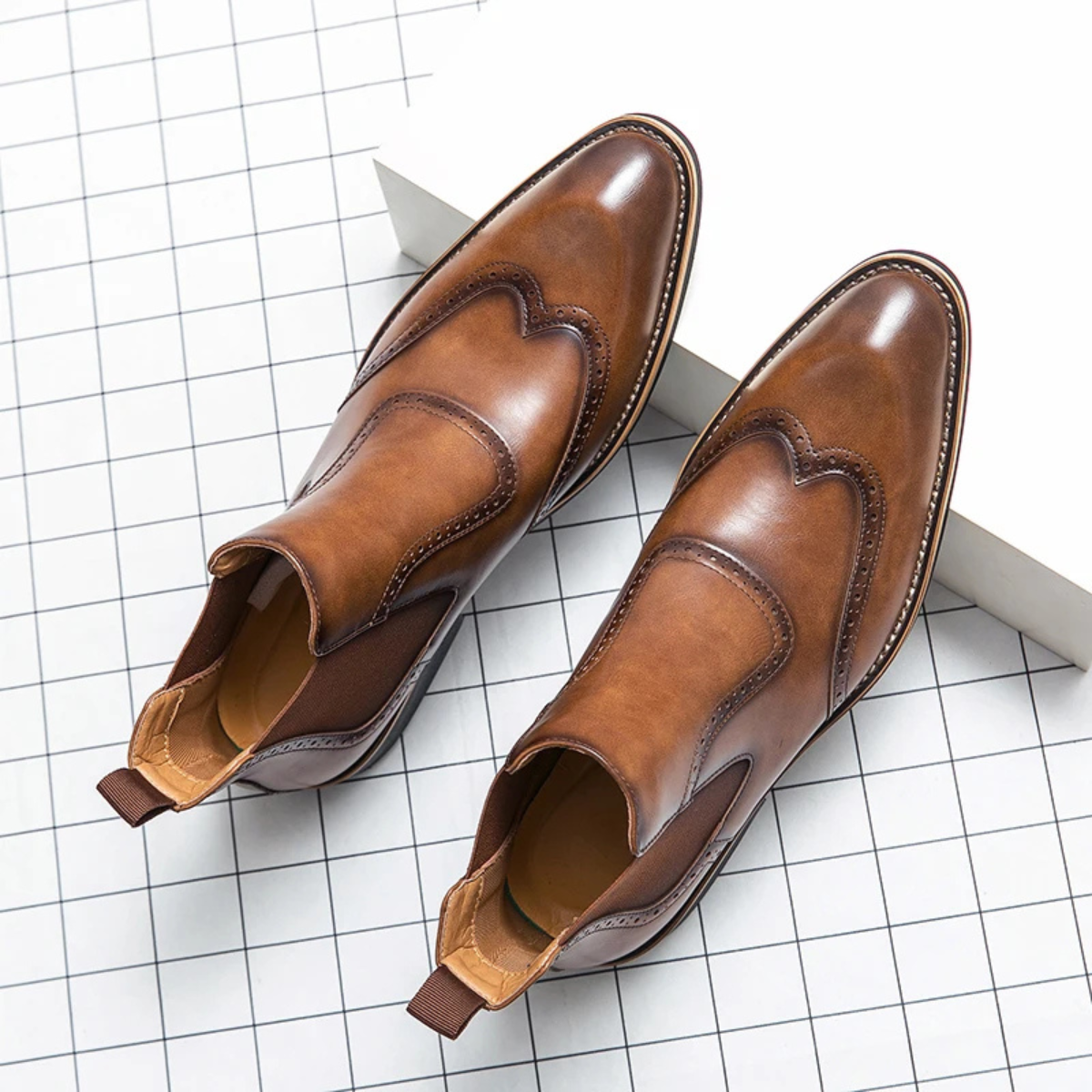 The Gravedona Men’s Leather Brogue Chelsea Dress Boots