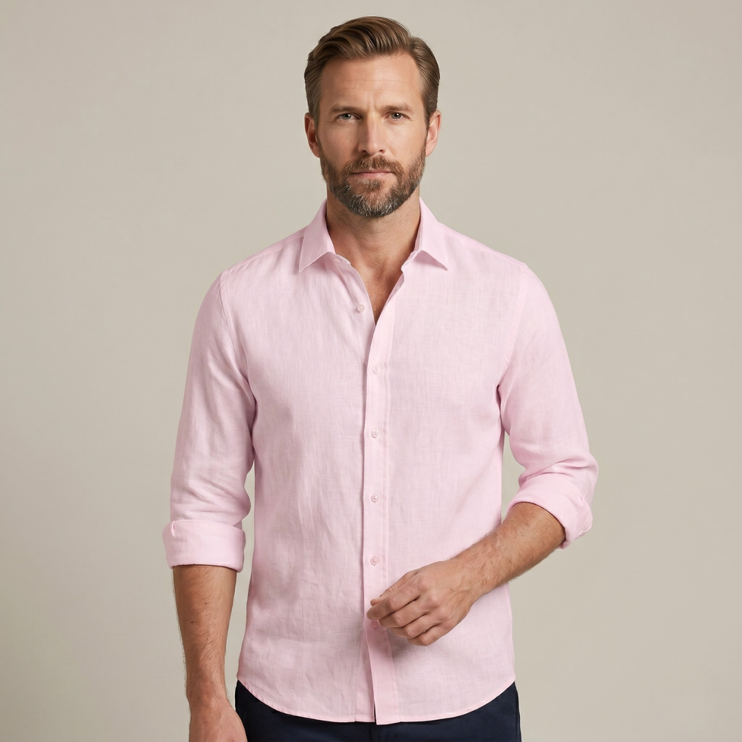 The Woodhall Men’s Linen Italian Style Casual Button Up Shirt