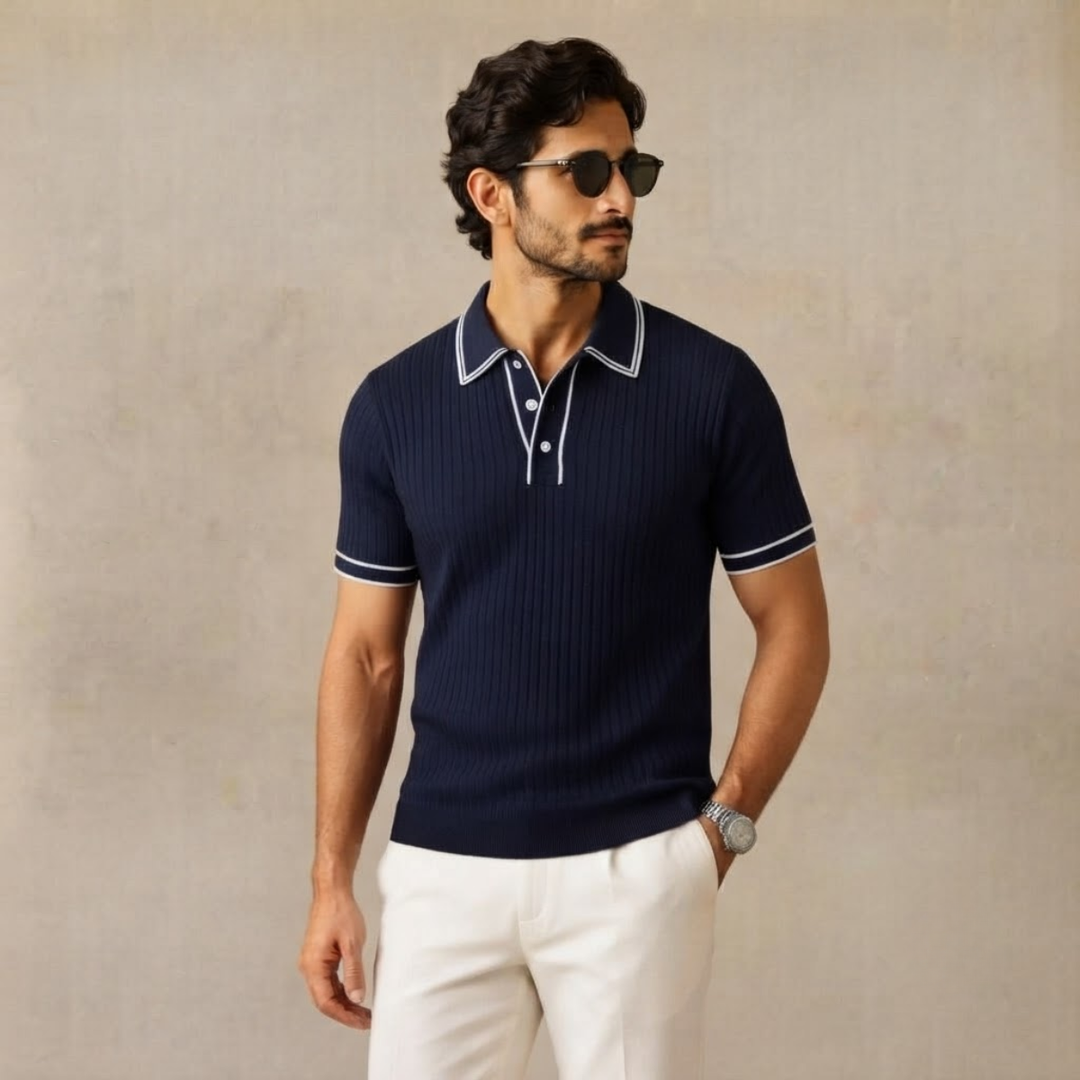 The Moscova Men’s Ribbed Knit Business Polo Shirt