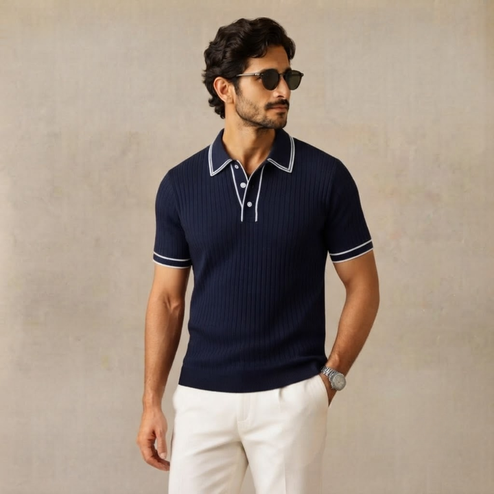 The Moscova Men’s Ribbed Knit Business Polo Shirt