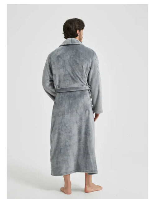 The Hungerford Men's Gray Fleece Hooded Bathrobe with Belt and Pockets