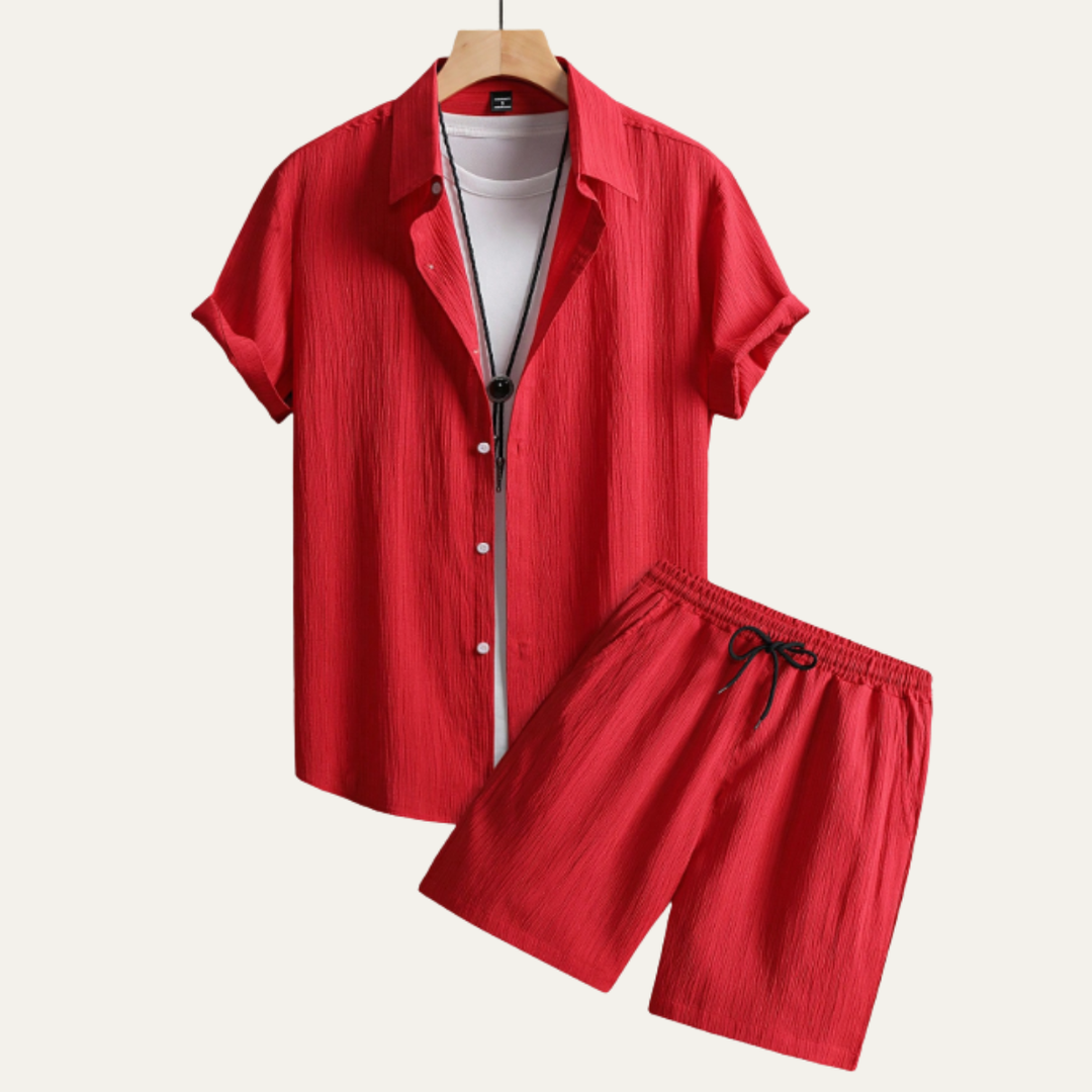 The Pinefield Men’s Summer Co Ord Set – Button Up Shirt & Drawstring Shorts