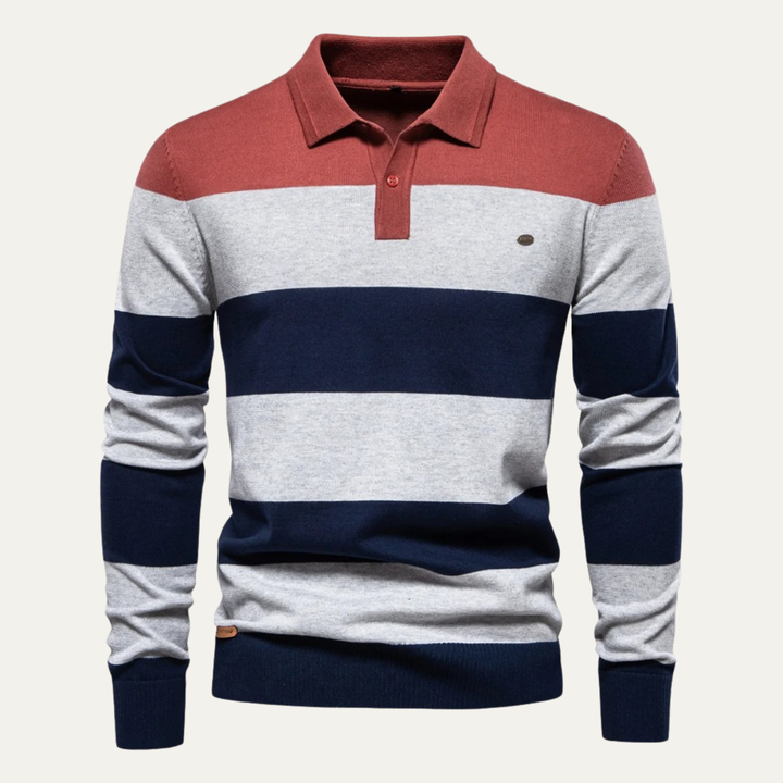 The Latina Men’s Cotton Button Up Striped Knit Polo Sweater