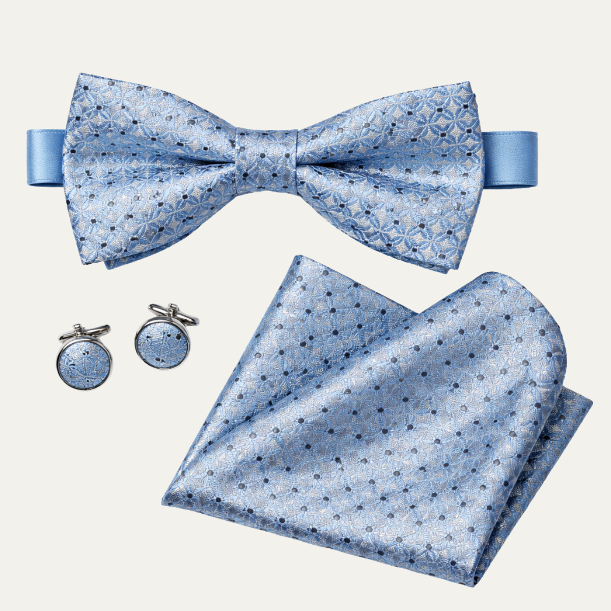 The Ashbury Men’s Bow Tie with Pocket Square &amp; Cufflinks Set – Light Blue