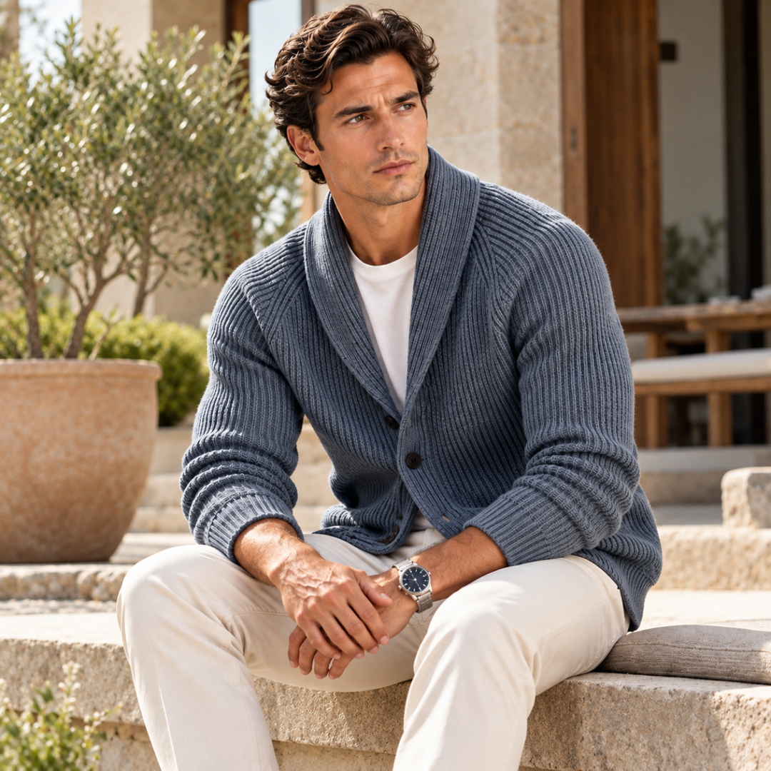The Rome Men’s Casual Button Up Cable Knit Shawl Collar Cardigan