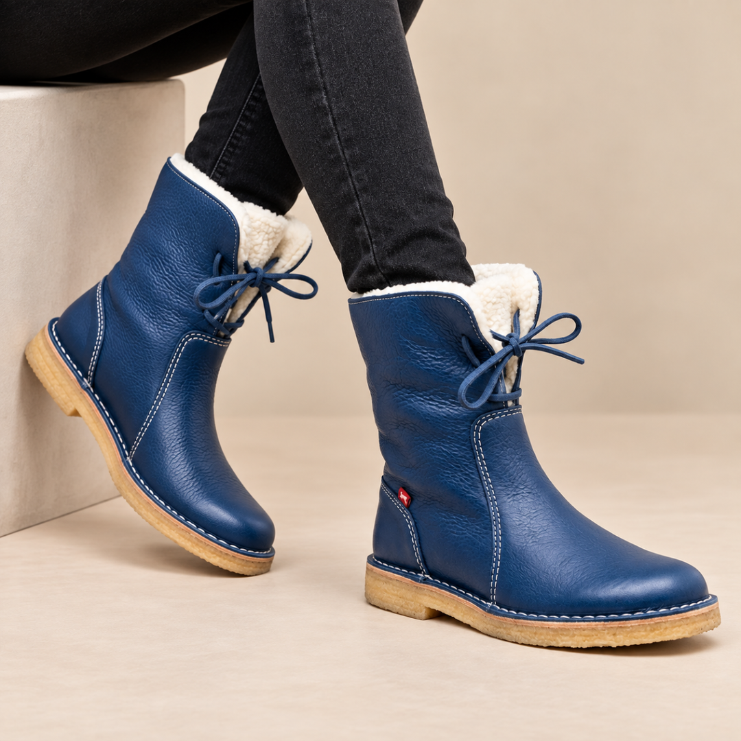 Women's Black Leather Waterproof Winter Boots