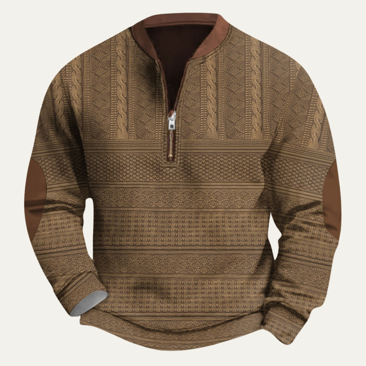 The Siena Men’s Casual Patterned Half Zip Sweater with Elbow Patches