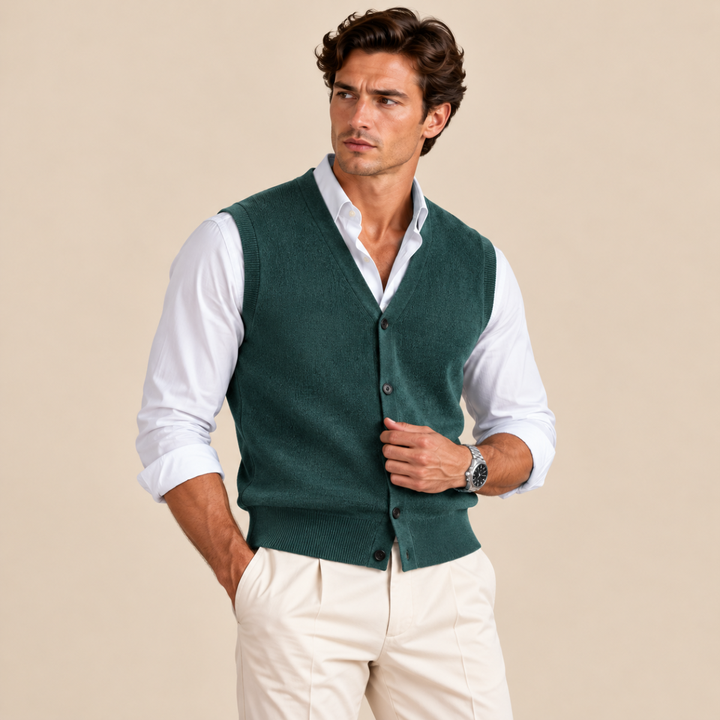 Men's Sweater Vest Blue Button Up V Neck